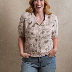 Cream Crochet Button-Up Cardigan